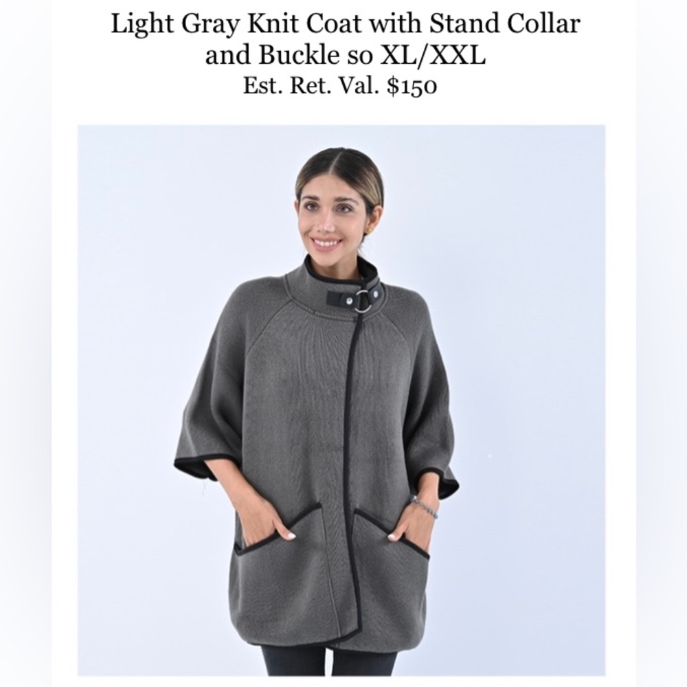 #2 Light Gray Knit Coat with Stand Collar and Buckle XL/XXL